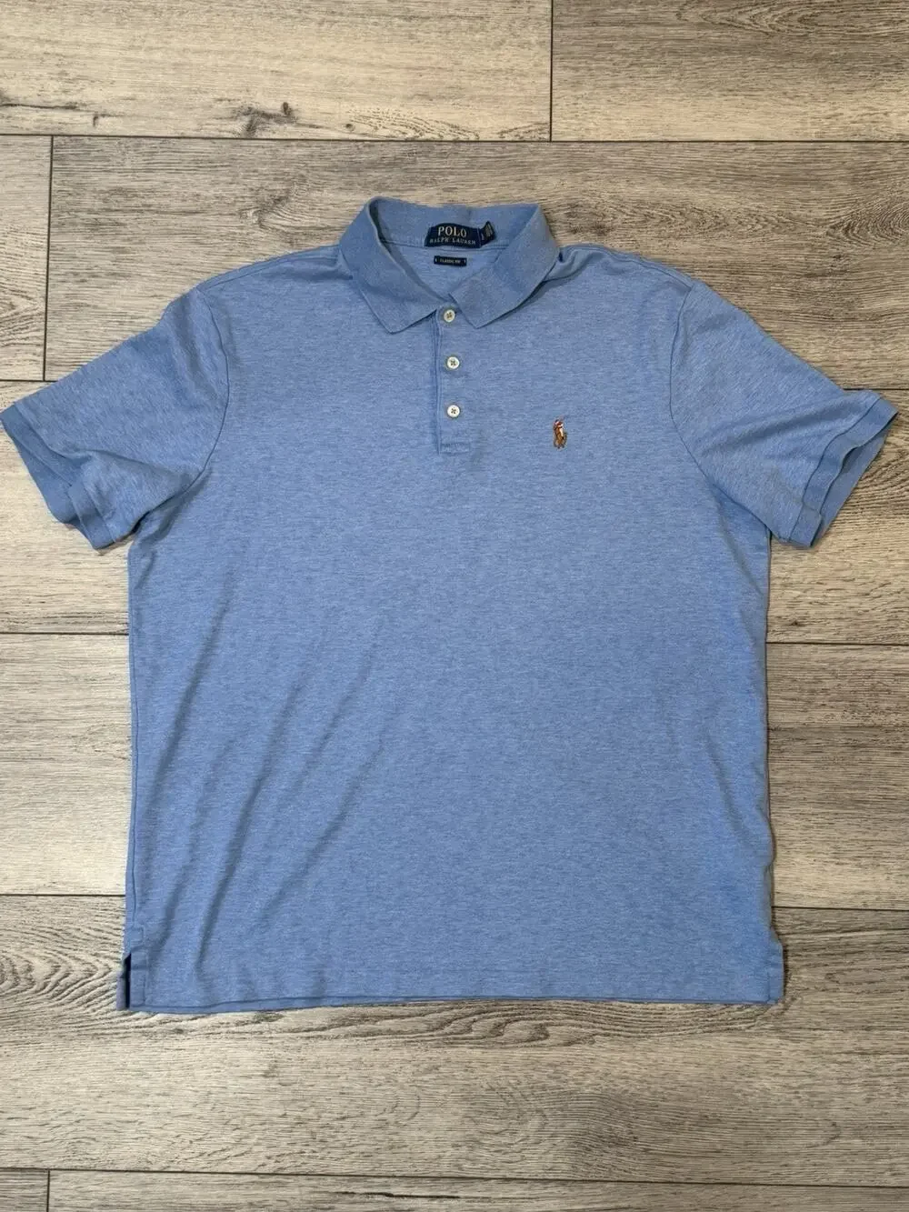 Polo Ralph Lauren Shirt Mens Size Large Blue Solid flesh pony Classic Fit Preppy